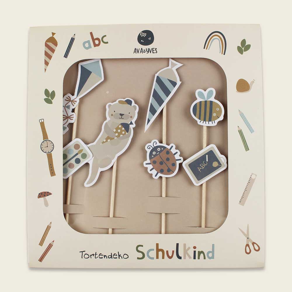 Set Einschulung Schulstart Nature Kids Otter Marienkäfer Natur Abenteuer ABC Tortendeko Caketopper