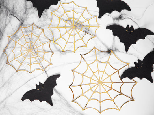 Halloween Papier Spinnennetz Gold Metallic Tischdeko