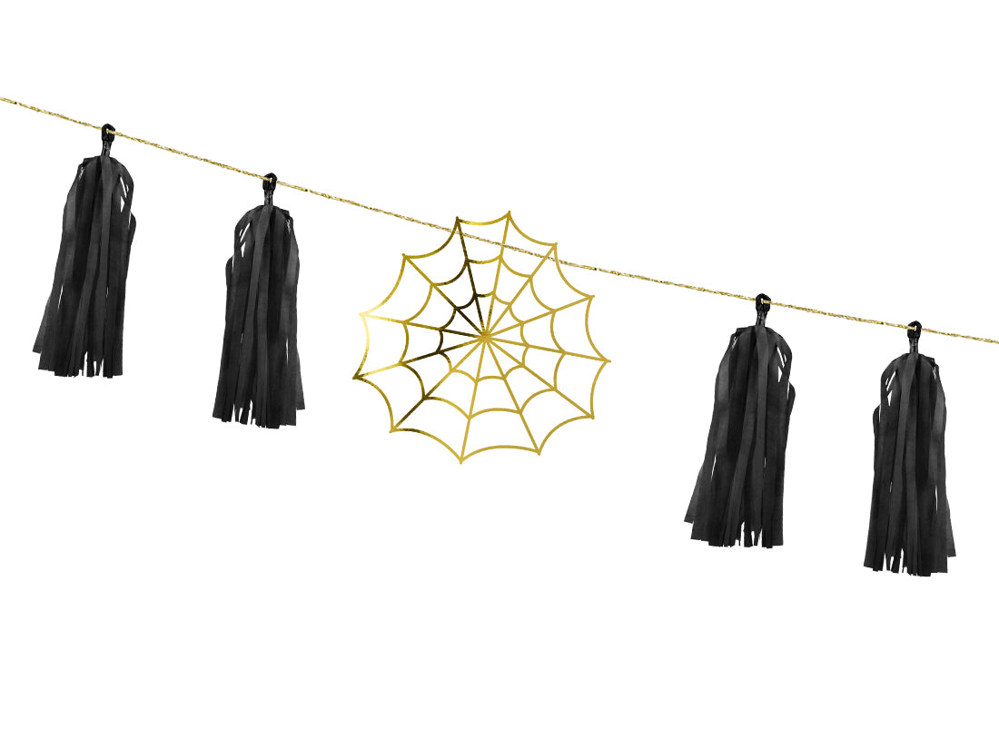 Halloween Dekoration Tasselgirlande Spinnennetze Gold Schwarz