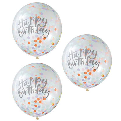 Konfetti Latexballons Pastell Transparent Happy Birthday Ginger Ray