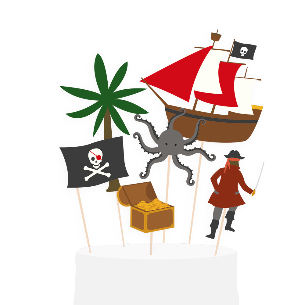 Piraten Kindergeburtstag Dekoration Caketoppper Krake Piratenschiff Totenkopf