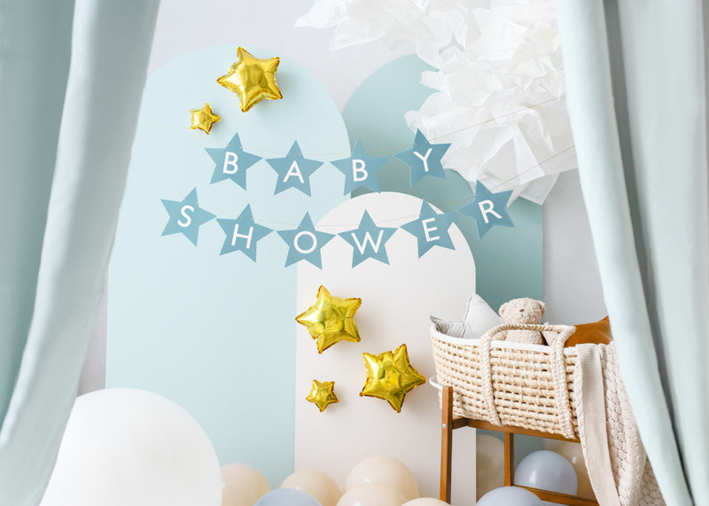 Babyshower Girlande Blau Gold Weiss