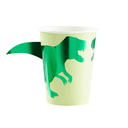 Partybecher Pappbecher mit stylischem Dino in Grün und Grün Metallic Roar