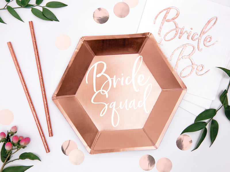 Partyteller Pappteller Bride Squad Brautparty Junggesellinnenabschied JGA Rosegold