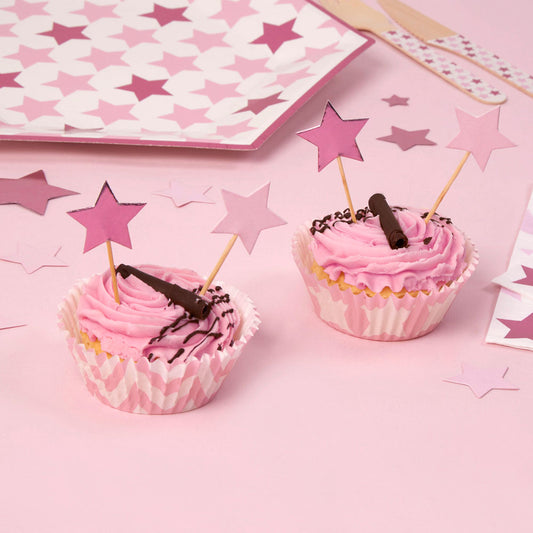  Caketopper in Form von Sternen in Pink Metallic 