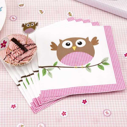 Baby Girl Eule Babyparty Babyshower Rosa Servietten